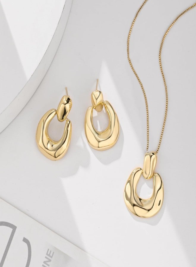 Yewkit Gold Statement Jewelry Set for Women 14K Gold Pendant Necklace Stud Earrings Trendy Jewelry for Birthday Party christmas Gifts - Image 3